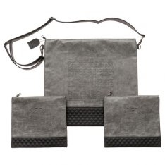 Chabad Tallit and Two Tefillin Bags, Faux Leather with Embossed 770 – Two Shaded Gray