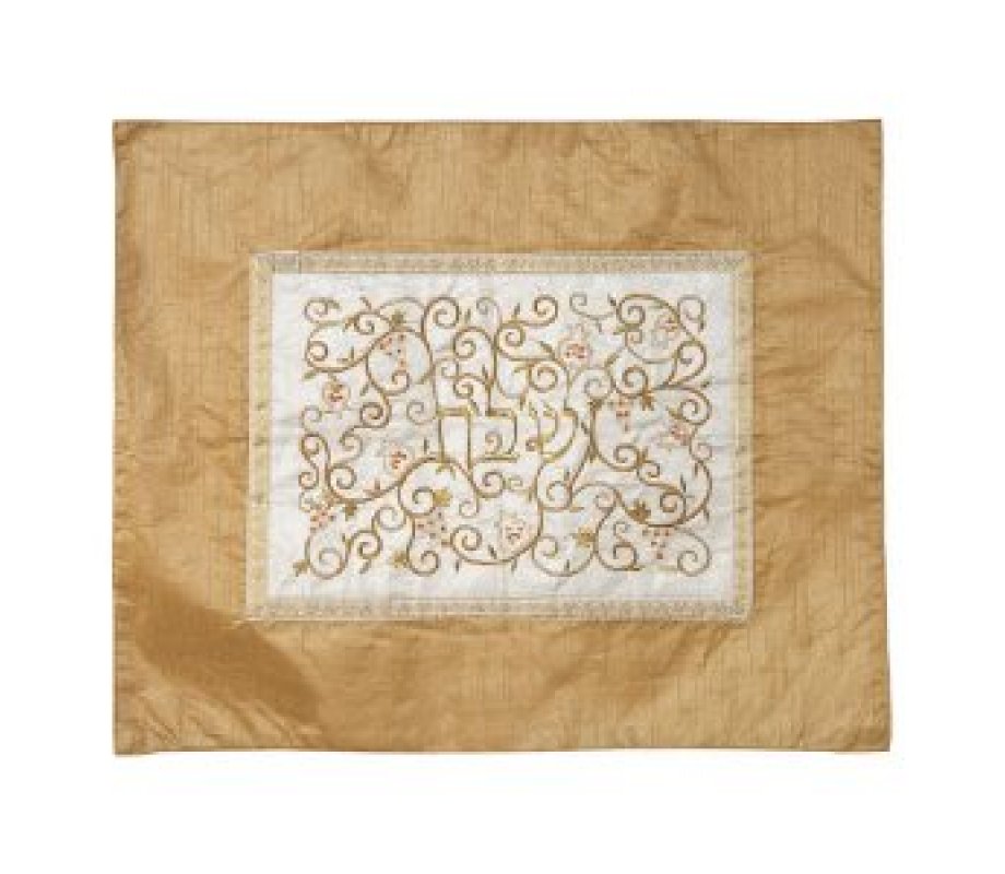 Challah Cover Embroidered Swirling Pomegranates, Gold on Gold - Yair Emanuel