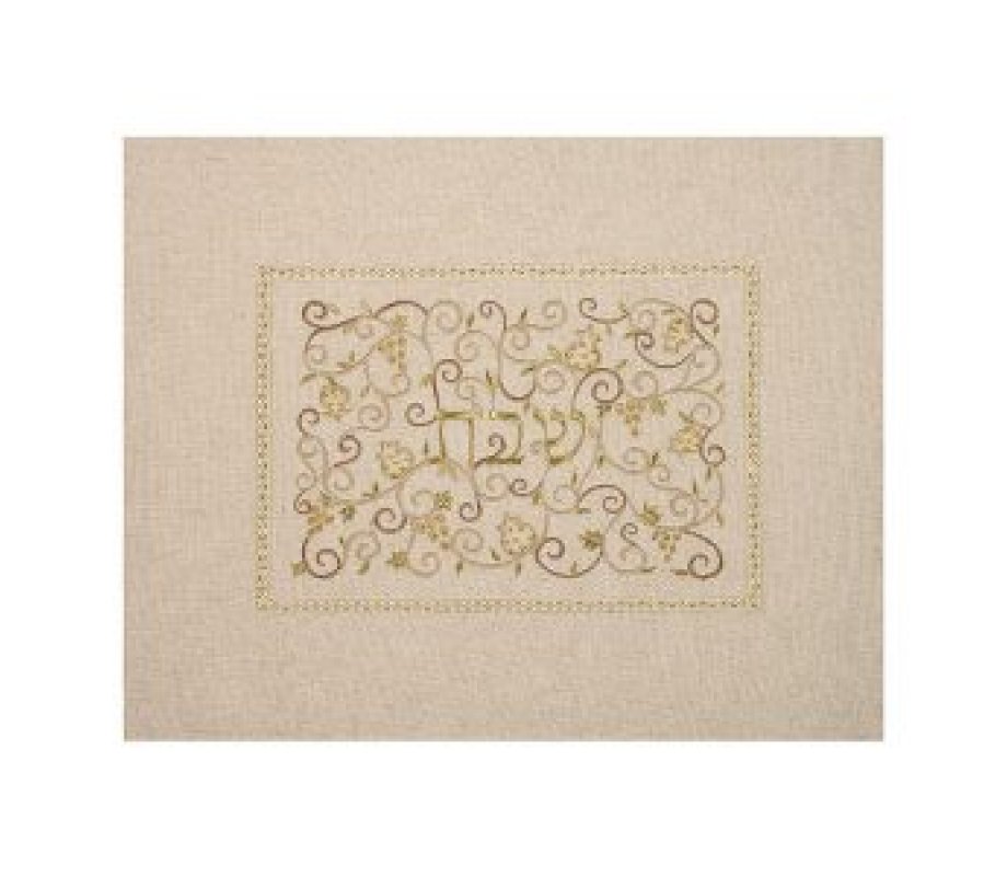 Challah Cover Embroidered with Swirling Pomegranates, Gold - Yair Emanuel