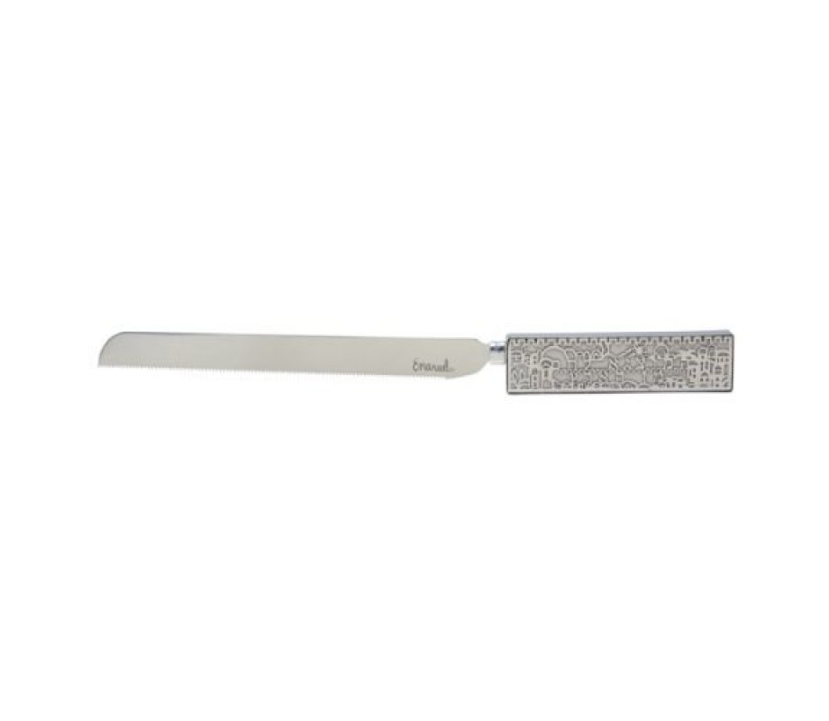 Challah Knife, Jerusalem Cutout Design, White -Yair Emanuel