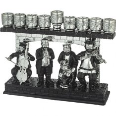 Chanukah Menorah with Chassidic Figures Design - For use with oil cups only