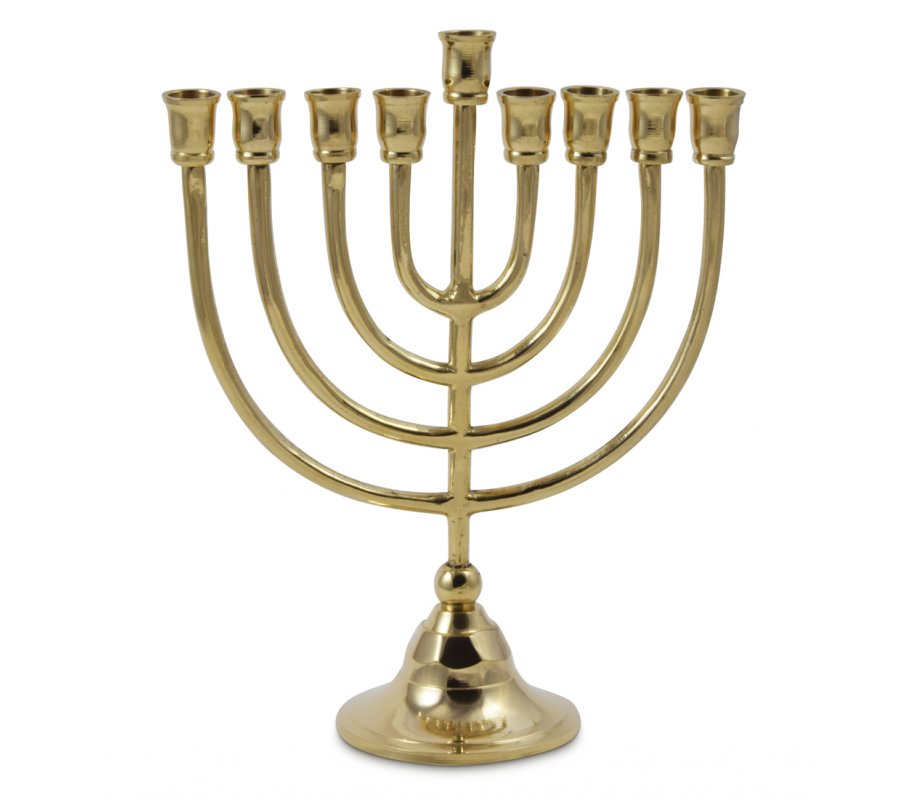 Chanukah Menorah, Brass Classic Design, for Candles - 10 Inches