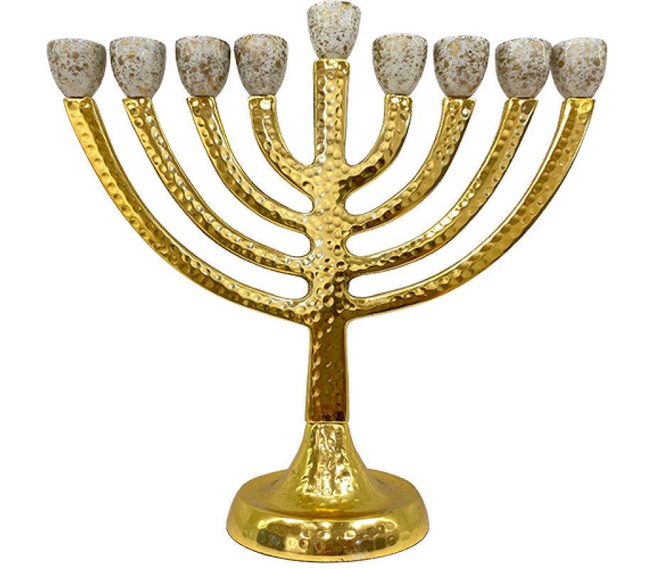 Chanukah Menorah Classic Curved Design, Silver & Gold Hammered Aluminum