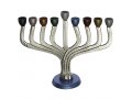 Chanukah Menorah Classic Design, Hammered Aluminum - Multicolors