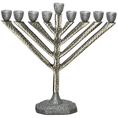 Chanukah Menorah in Chabad-Lubavitch Style with Gray Glitter Candle Holders