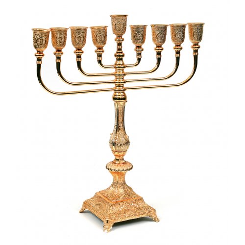 Chanukah Menorah in Gold Color with Filigree Design