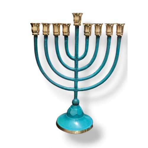 Chanukah Menorah in Patina with a Classic Design, for Candles - 10 Inches