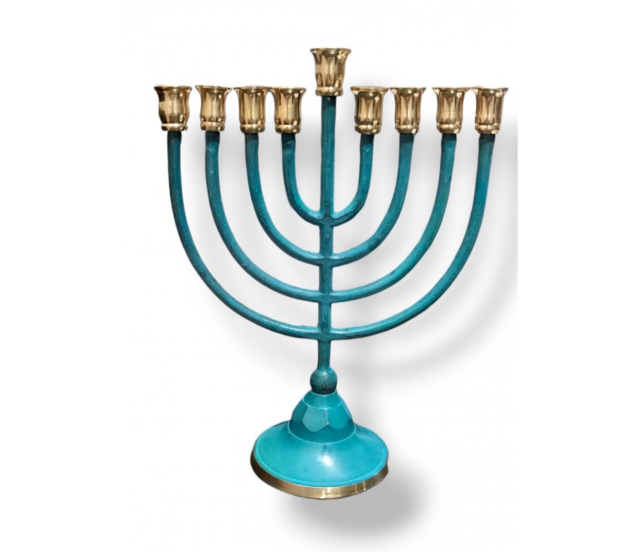 Chanukah Menorah in Patina with a Classic Design, for Candles - 10 Inches