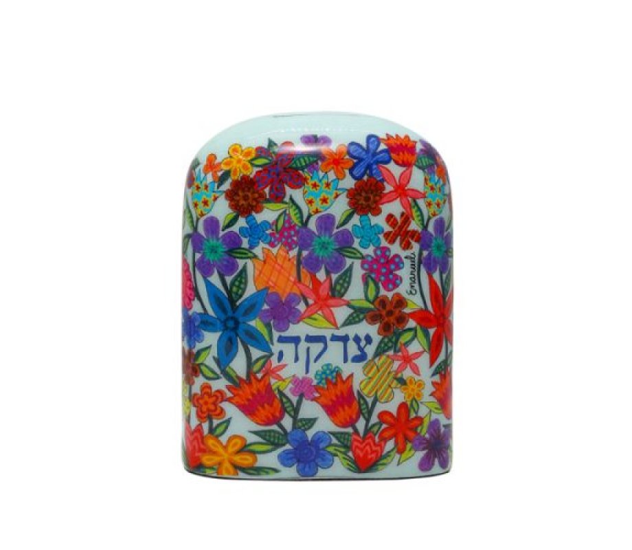 Charity Tzedakah Box, Multicolor Floral Display, Arch Shape - Yair Emanuel