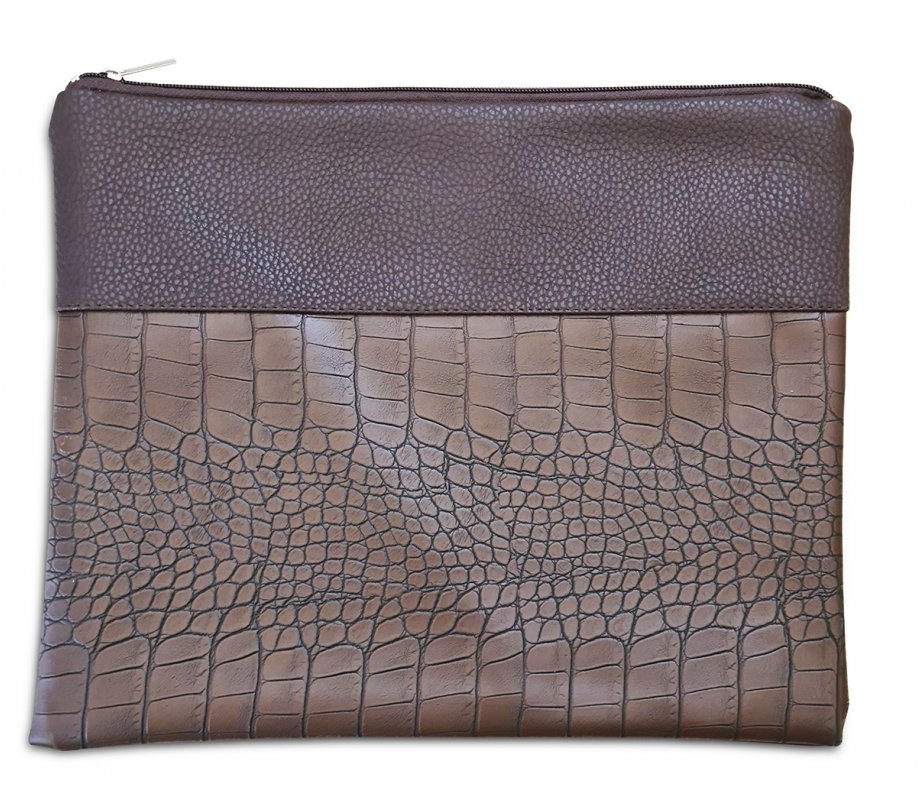 Chocolate Brown Tallit and Tefillin Bag Set, Faux Leather - Crocodile Design
