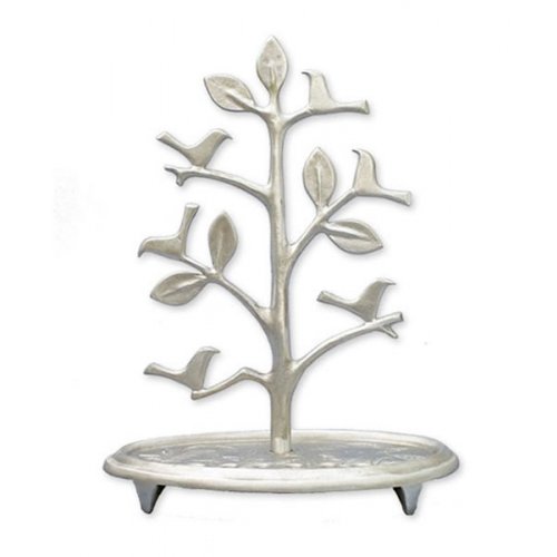 Circular Base Hanukkah Menorah Tree with Birds, Aluminum - Shraga Landesman