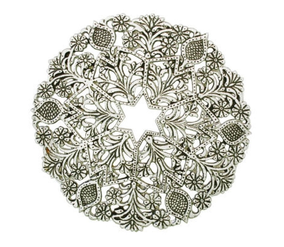 Circular Trivet with Floral and Star of David Design, Silver - Yair Emanuel