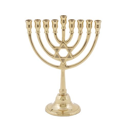 Classic Brass Branched Hanukkah Menorah with Star of David - Yair Emanuel