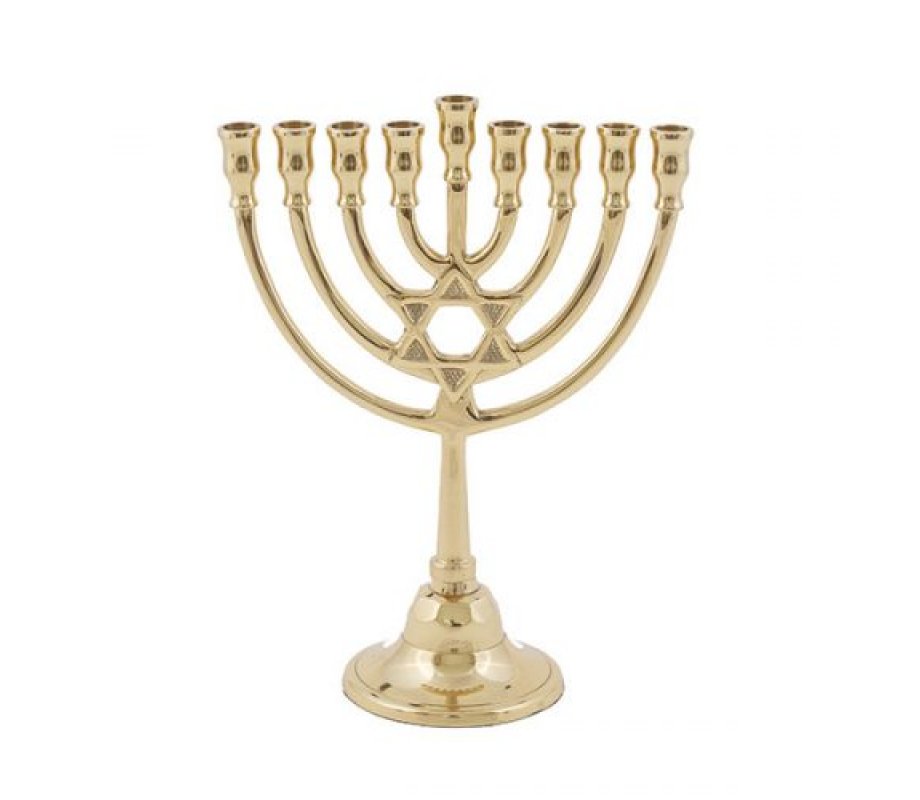 Classic Brass Branched Hanukkah Menorah with Star of David, 9