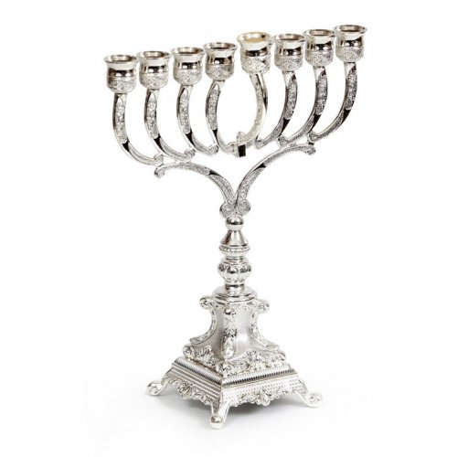 Classic Chanukah Menorah Lavishly Decorated - Silver Plated