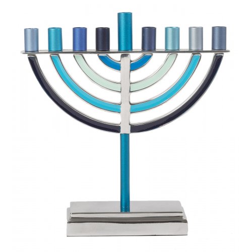 Classic Contemporary Shades of Blue Aluminum Hanukkah Menorah - Yair Emanuel