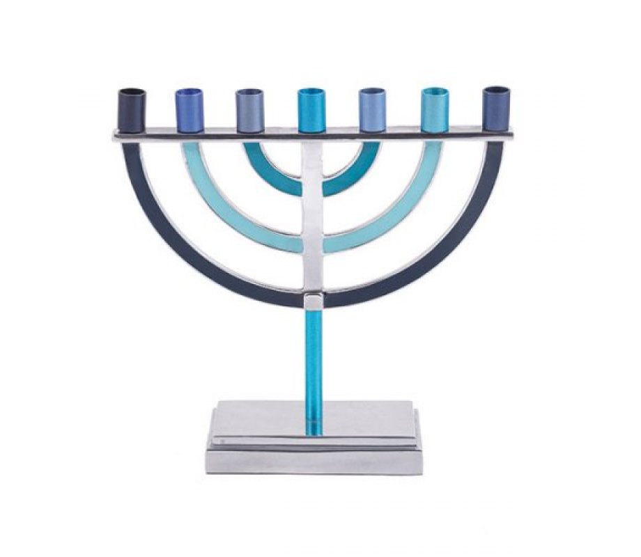 Classic Design 7 Branch Menorah, Blue Branches - Yair Emanuel