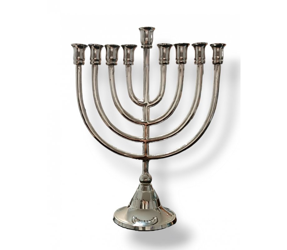 Classic Design on Nickel Plated Chanukah Menorah, for Candles - 10 Inches