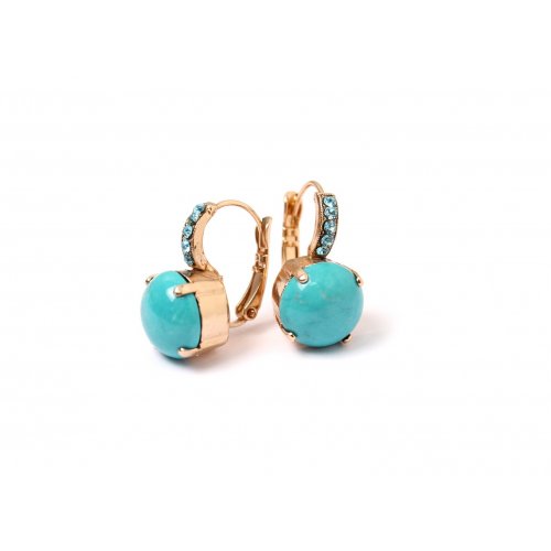 Classic Earrings, Turquoise Semi Precious Gems on Rose Gold Plate - Amaro