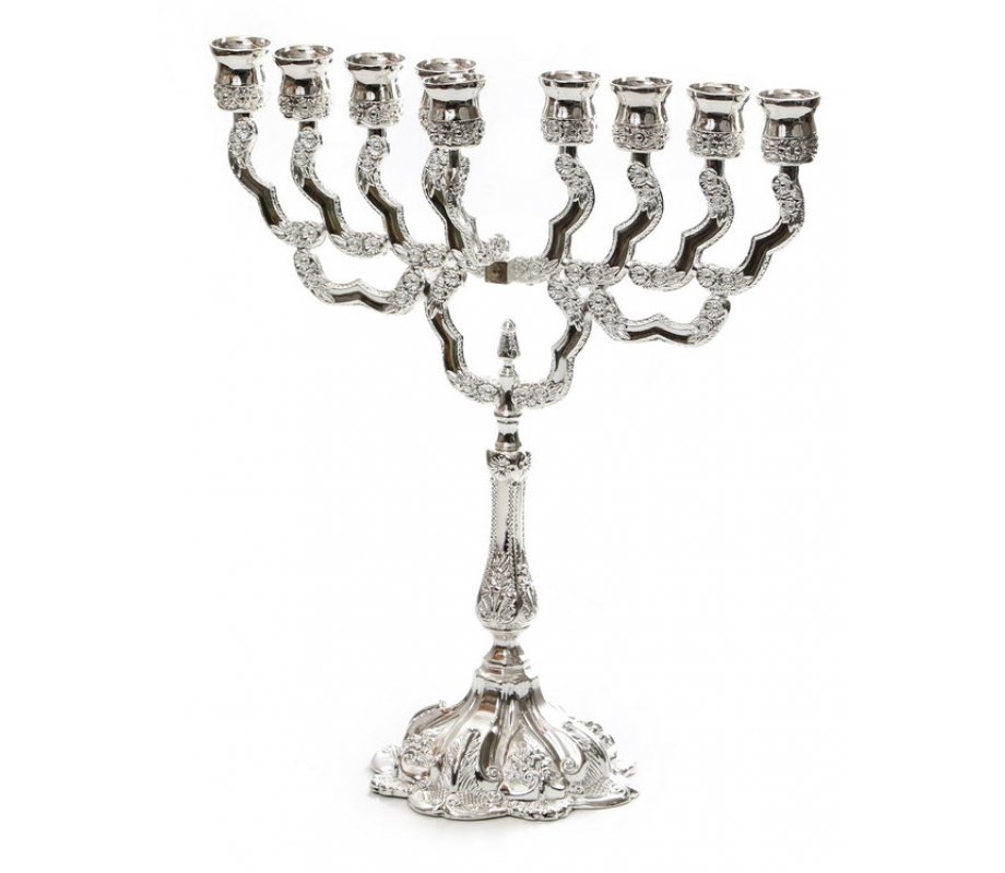 Classic Elegant Chanukah Menorah Eight Branches - Silver Plated