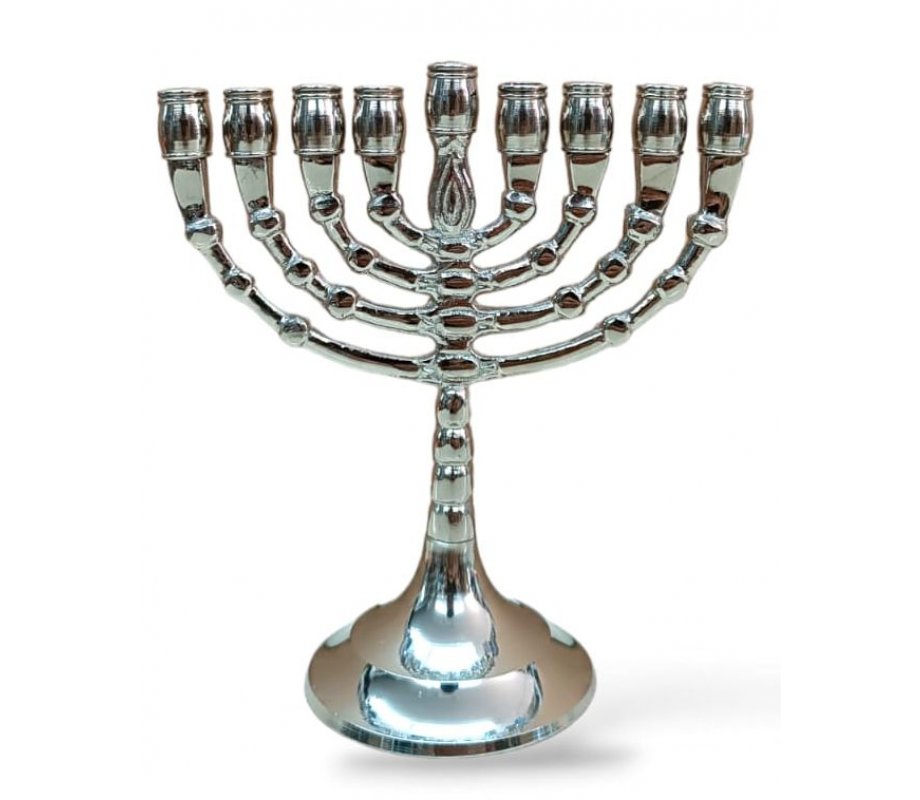 Classic Nickel Hanukkah Menorah, Decorative Branches, Small 5 Inches