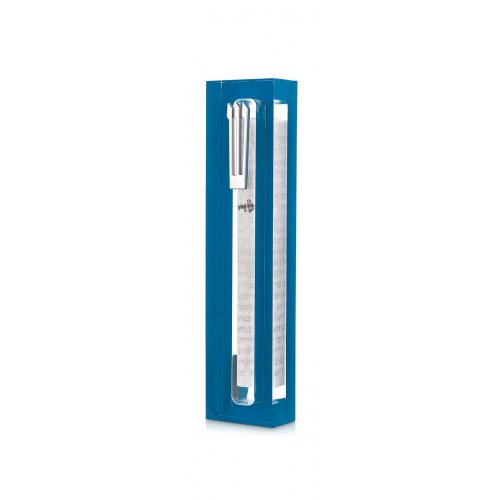 Clear Acrylic Mezuzah Case with Blue Frame, Silver or Gold Shin - Dorit Judaica