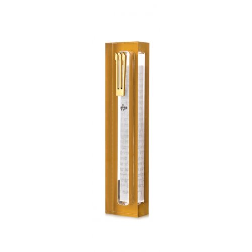 Clear Acrylic Mezuzah Case with Gold Frame, Silver or Gold Shin - Dorit Judaica