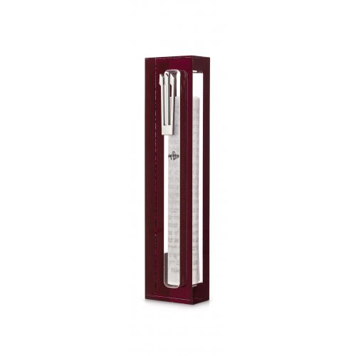 Clear Acrylic Mezuzah Case with Maroon Frame, Silver or Gold Shin - Dorit Judaica