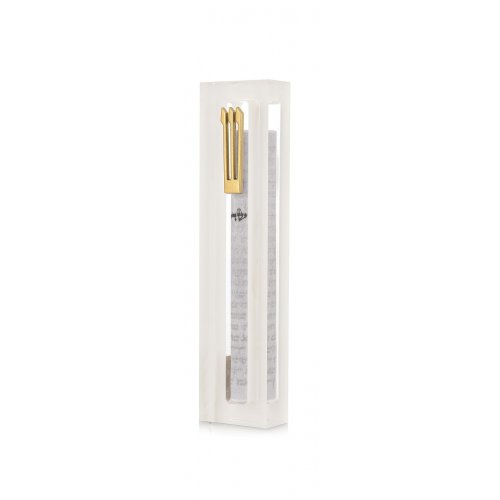 Clear Acrylic Mezuzah Case with White Frame, Silver or Gold Shin - Dorit Judaica