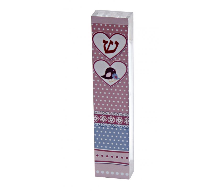 Clear See-Through Acrylic Mezuzah Case, Pink Design - Dorit Judaica