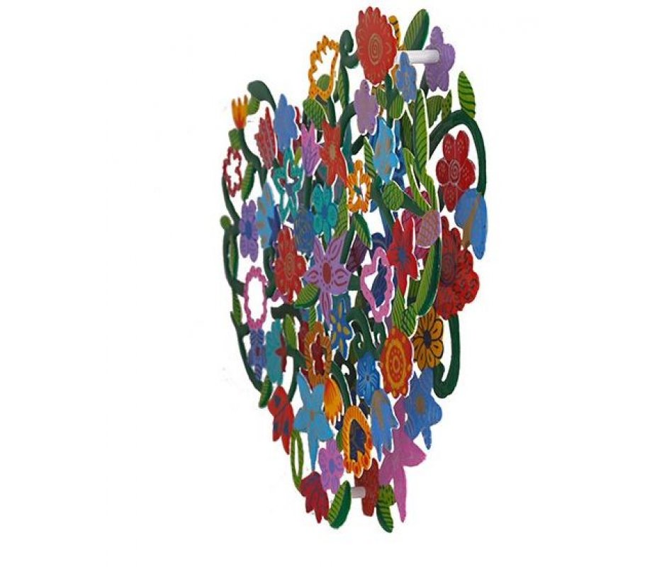 Colored Flower Design Painted Metal Wall Hanging by Emanuel - Heart Shape
