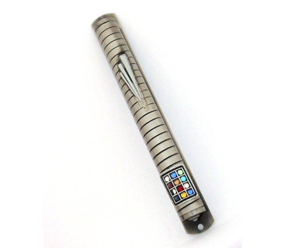 Colorful Choshen Pewter Mezuzah Case