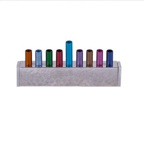 Colorful Cylindrical Candle Holders on Hammered Aluminum - Yair Emanuel