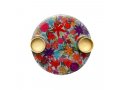 Colorful Flower Design Small Metal Candle Holders on Attached Tray - Yair Emanuel
