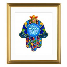 Colorful Hamsa with Mazal in Hebrew Framed Print, Dvora Black