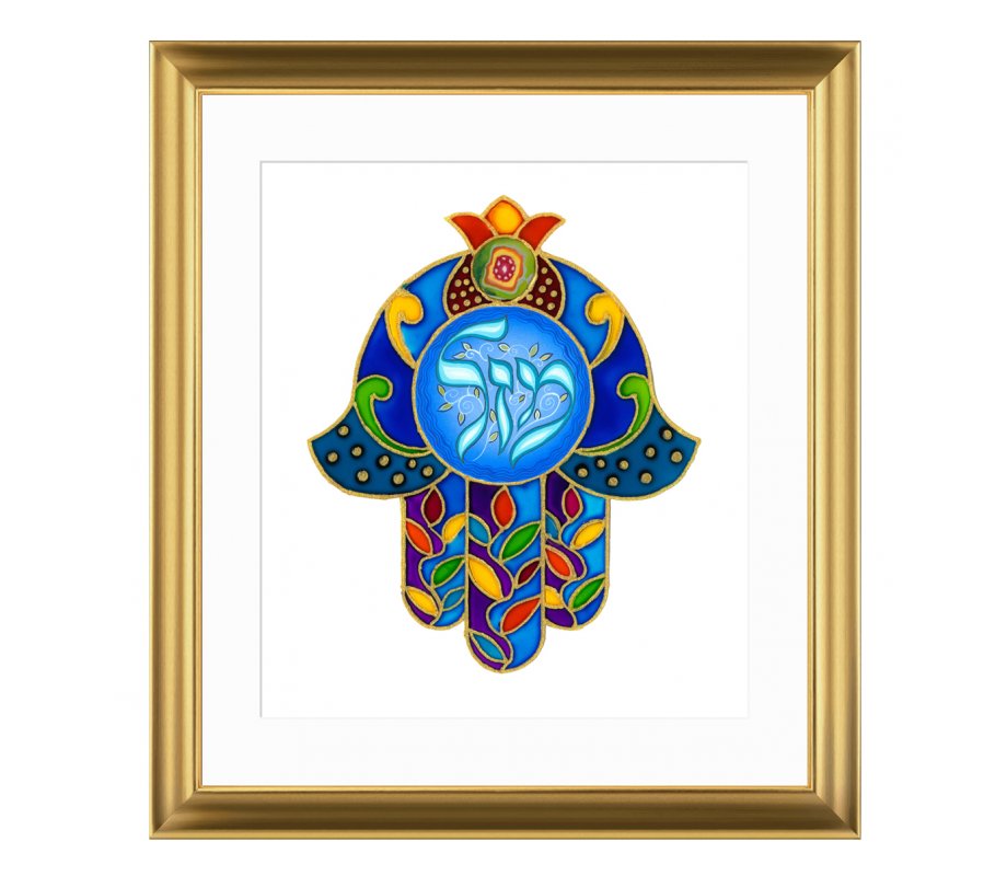 Colorful Hamsa with Mazal in Hebrew Framed Print, Dvora Black