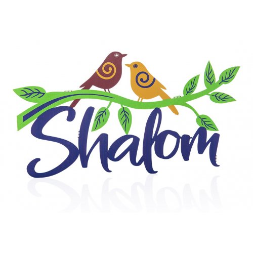 Colorful Shalom Wall Plaque, Doves on Olive Branch, English - Dorit Judaica