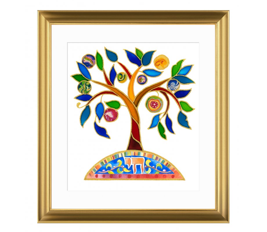 Colorful Tree of Life with Fruit Framed Print, Dvora Black