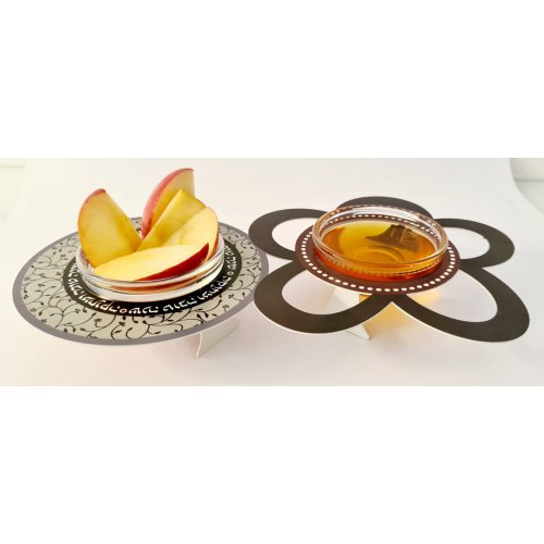 Combined Honey and Apple Dish with Glass Bowls, Floral Design - Dorit Judaica