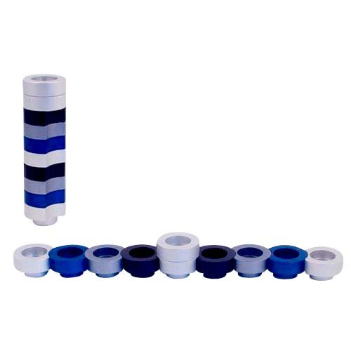Compact Doughnut Travelling Menorah, Blue Silver and Black Colors - Agayof