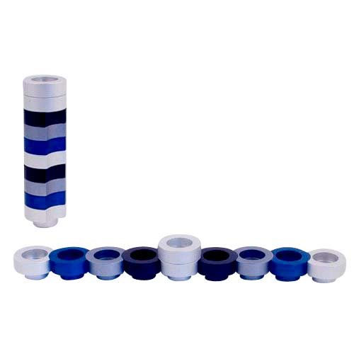 Compact Doughnut Travelling Menorah, Blue Silver and Black Colors - Agayof