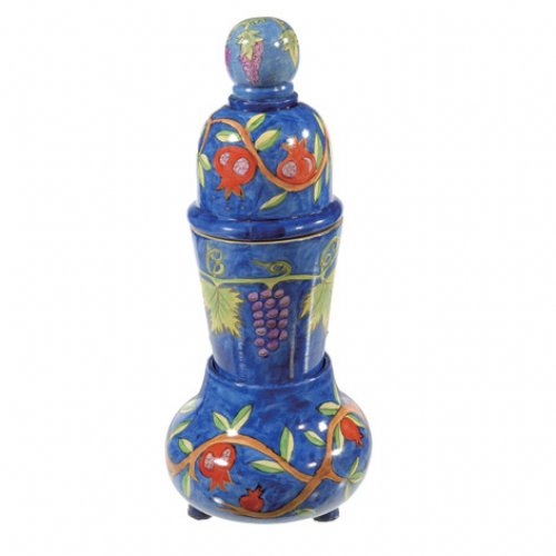 Compact Hand Painted Shabbat Candlesticks and Havdalah Set, Pomegranates - Yair Emanuel