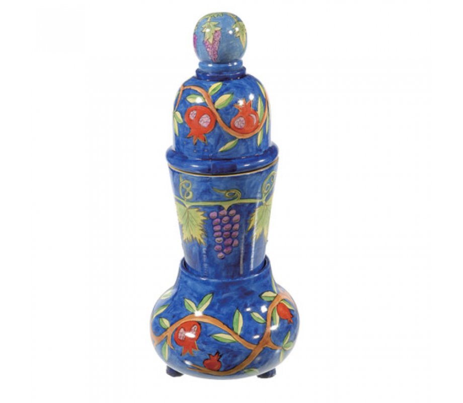 Compact Hand Painted Shabbat Candlesticks and Havdalah Set, Pomegranates - Yair Emanuel