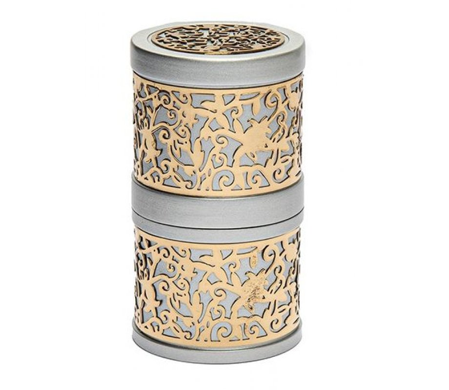 Compact Havdalah Candle and Spice Holder with Cutout Design, Silver - Yair Emanuel