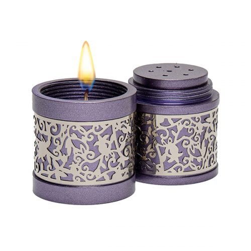 Compact Havdalah Spice Box and Candle Holder with Cutout Design, Purple - Yair Emanuel