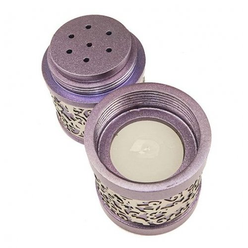 Compact Havdalah Spice Box and Candle Holder with Cutout Design, Purple - Yair Emanuel