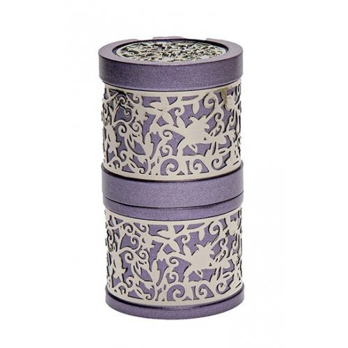 Compact Havdalah Spice Box and Candle Holder with Cutout Design, Purple - Yair Emanuel