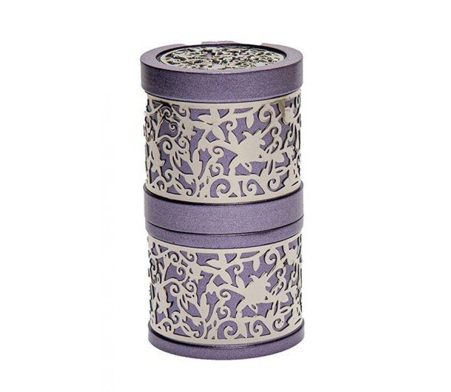 Compact Havdalah Spice Box and Candle Holder with Cutout Design, Purple - Yair Emanuel