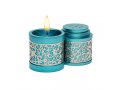 Compact Havdalah Spice Box and Candle Holder with Cutouts, Turquoise - Yair Emanuel