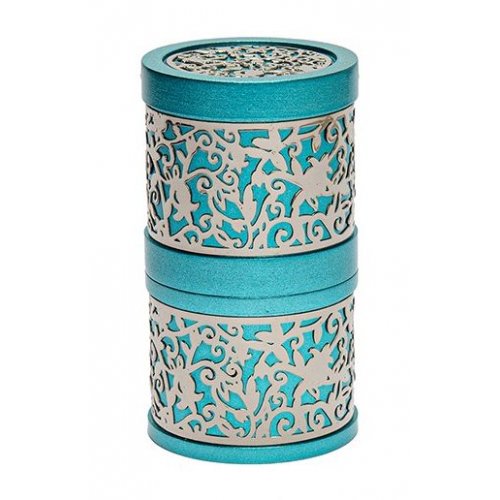 Compact Havdalah Spice Box and Candle Holder with Cutouts, Turquoise - Yair Emanuel